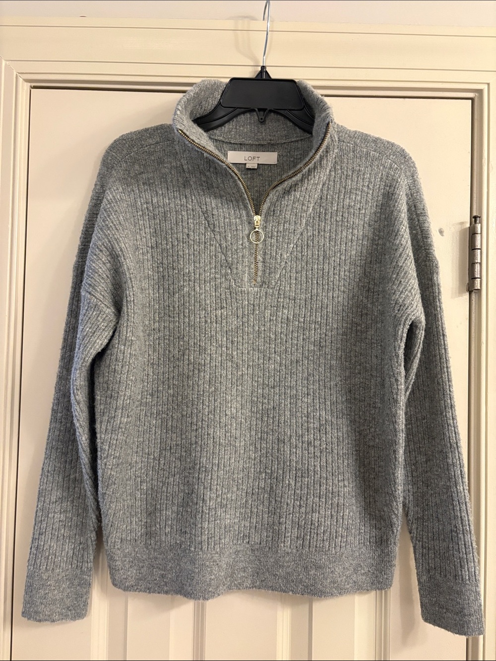 LOFT Heather Gray Ribbed Half-Zip Turtleneck Pullover